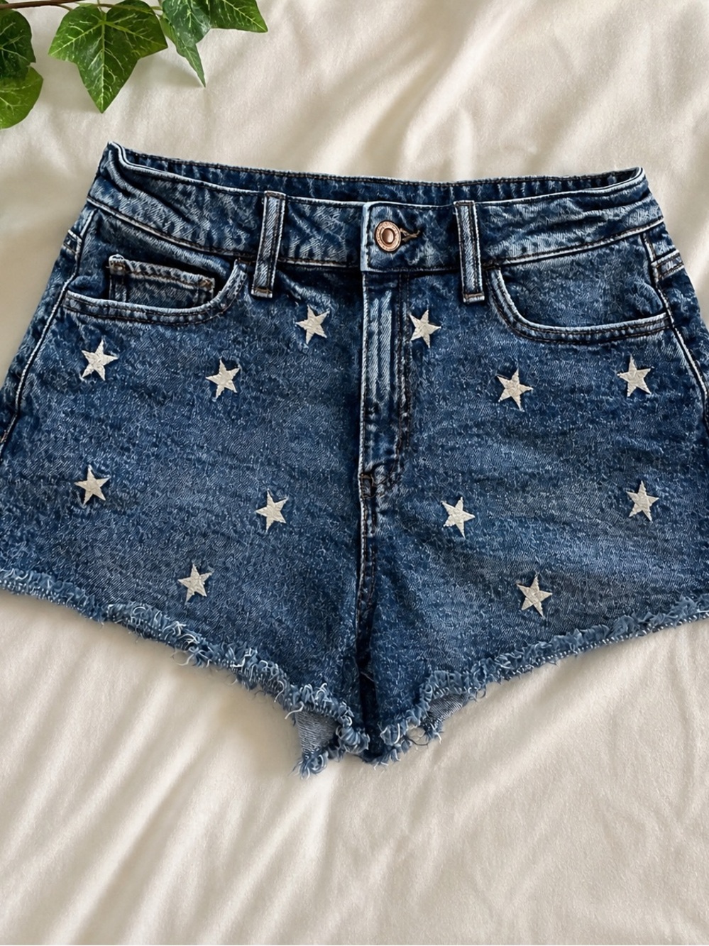 Y2K Star Print Denim Shorts High Rise Cutoff Americana Festival